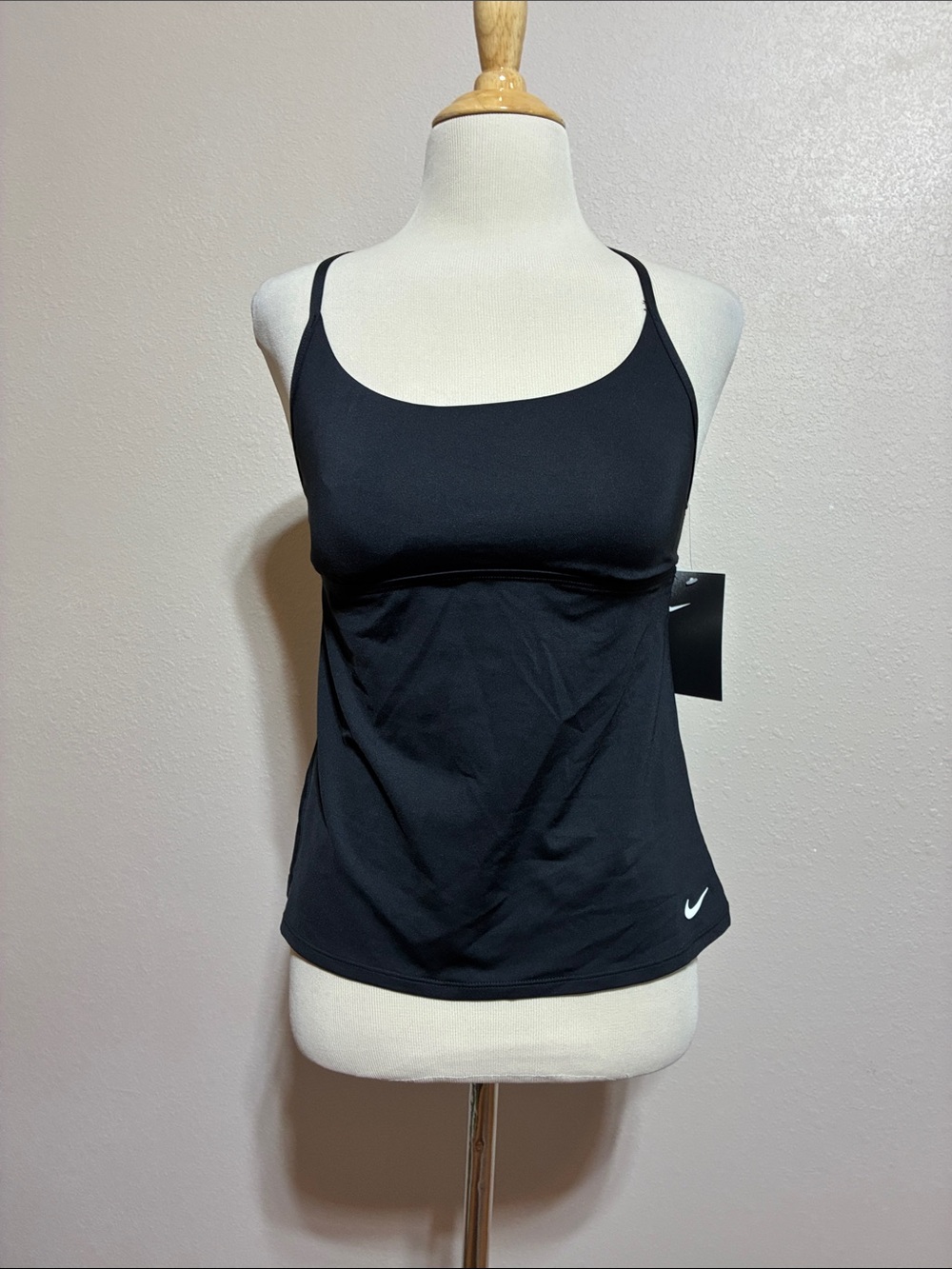 NEW Nike Women Small Black Tankini Swim Top Criss Cross Back Padded Shelf Bra